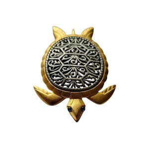 Gold and Silver Tone Turtle Brooch Animal Jewelry